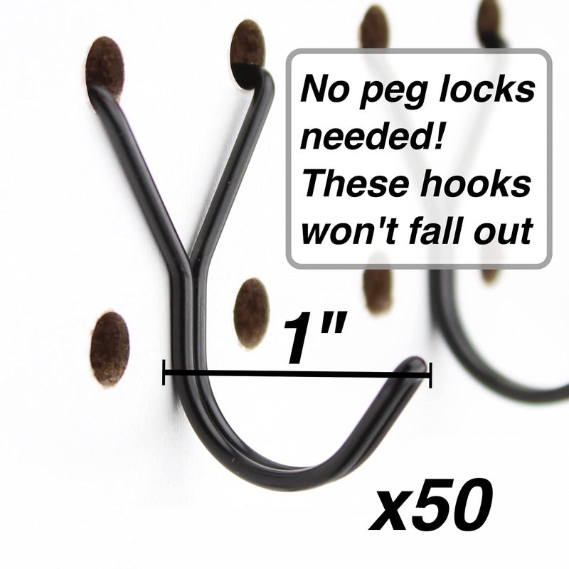 Right Arrange Steel Pegboard Hooks 50-Pack 1in J-Hook, Black - Will Not Fall Out - Fits Any Peg Board - Multipurpose - Organize Necklaces, Jewelry, Retail Items, Keys, Craft or Supplies - Image 2